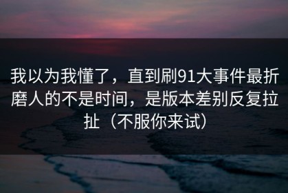 我以为我懂了，直到刷91大事件最折磨人的不是时间，是版本差别反复拉扯（不服你来试）