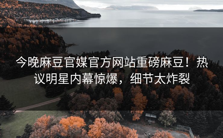 今晚麻豆官媒官方网站重磅麻豆！热议明星内幕惊爆，细节太炸裂
