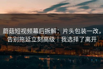 蘑菇短视频幕后拆解：片头包装一改，告别拖延立刻高级｜我选择了离开